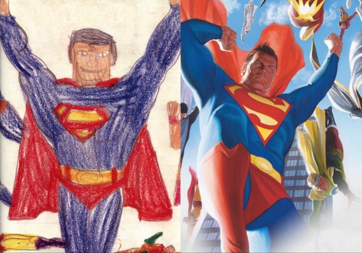 #Superman drawing age 7 and Today.
#Artinschool #arteducation #arts @salcomicbookpro
