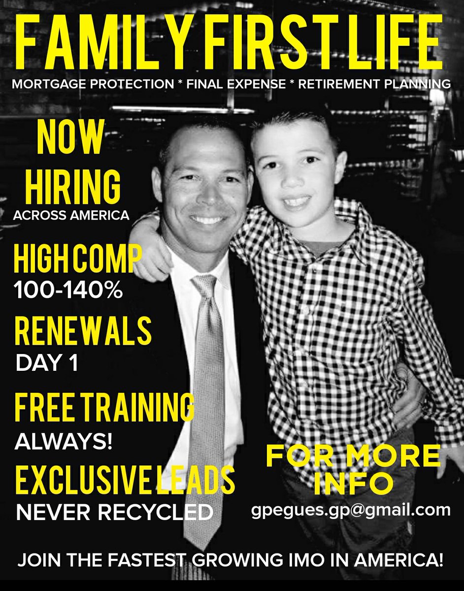 garypegues's tweet photo. NOW HIRING! Come work with me!
Looking for 15-20 new agents who are good with people, willing to work 40 hrs/week, ready for a career change & 6 figure income in year 1.
#ContactMe gpegues.gp@gmail.com #NowHiring #FamilyFirstLife #InsuranceAgent #WorkFromWhereYouAre #HighComp https://t.co/sJW1TkgAfC