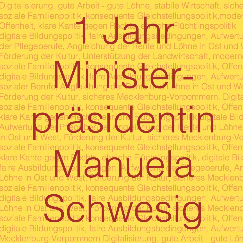 ❤️- Glückwunsch zum Einjährigen, <a href="/ManuelaSchwesig/">Manuela Schwesig</a>! Danke für deine Politik - wir sind froh, dich zu haben. 😉