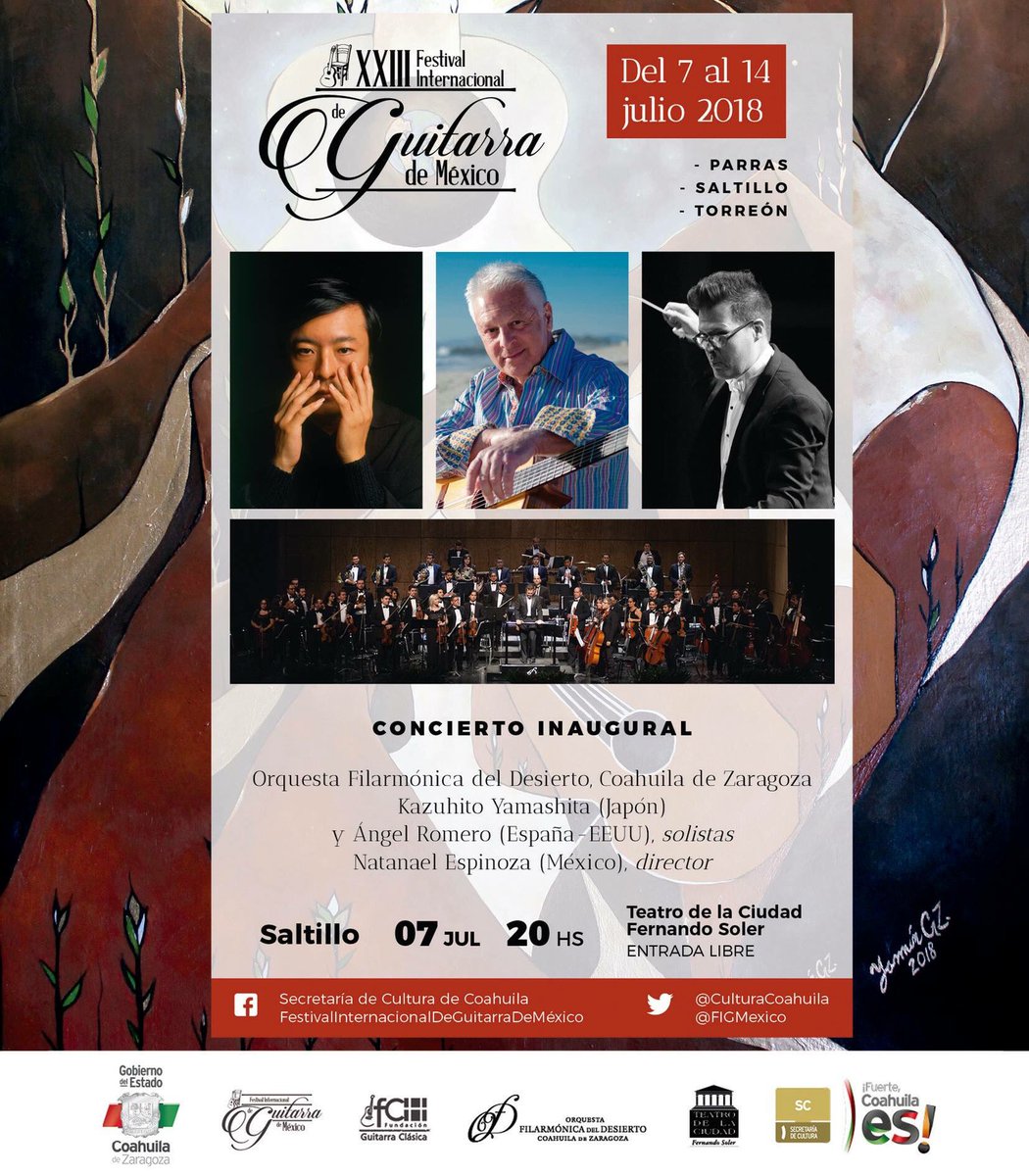 Están cordialmente invitados al Concierto Inaugural del Festival Internacional de Guitarra de Mexico donde seremos invitados especiales, el sábado 7 de julio a las 20:00 hrs; en el Teatro de la Ciudad Fernando Soler. ¡ENTRADA LIBRE! #OrquestandoTusSentidos