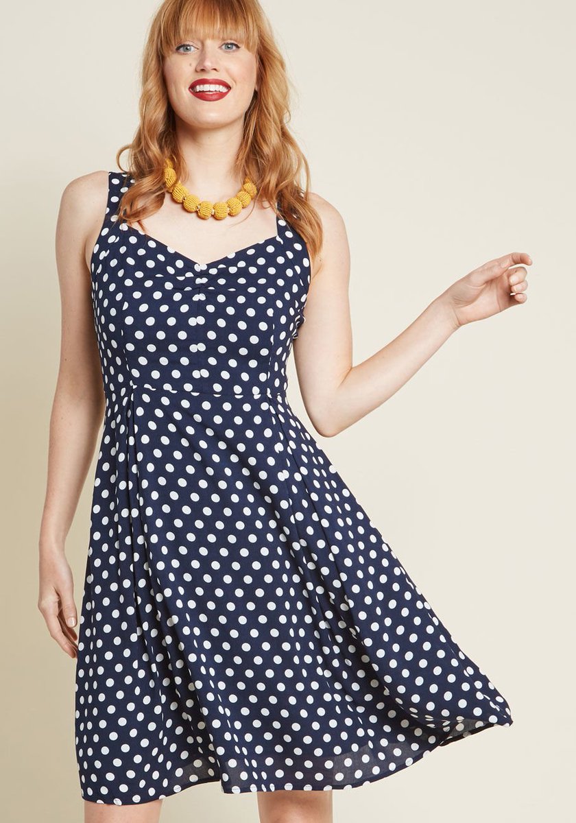 mod_and's tweet image. Retro Glow Pinup A-Line Dress in Dotted Navy Blue #polkadot #retro #vintagestyle #clothing #dress ruched bustline, sweet pleats, and hidden pockets. modandretro.com/retro-glow-pin…