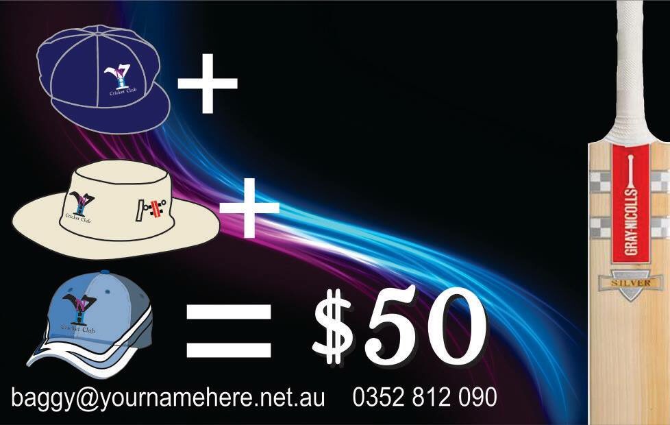 IT'S BACK, BETTER THAN EVER!!!
Win an $850 <a href="/Gray_Nicolls/">Gray-Nicolls AUS/NZ</a> Silver bat.
Custom made English or Aussie style Baggy Cap. An iconic Gray Nicolls Floppy Hat. And baseball cap.
Just $50 per set inc logos, set ups,gst.
For info contact baggy@yournamehere.net.au or phone 03 52 812 090.