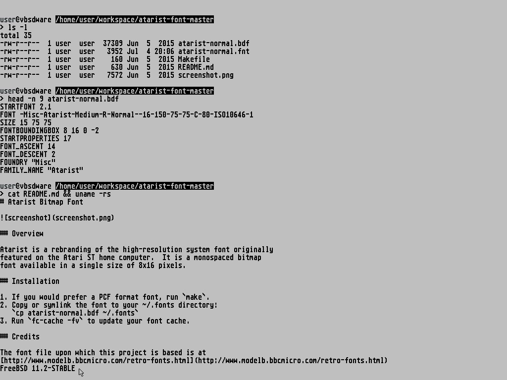 Vladimir Misev I Love Freebsd Vtfontcvt 8 It S So Easy To Make Vt 4 Console Fnt Font From Any f Atarist High Resolution System Font 8x16 In Freebsd 11 2 Vt Console Via T Co 5t9ecxolcp