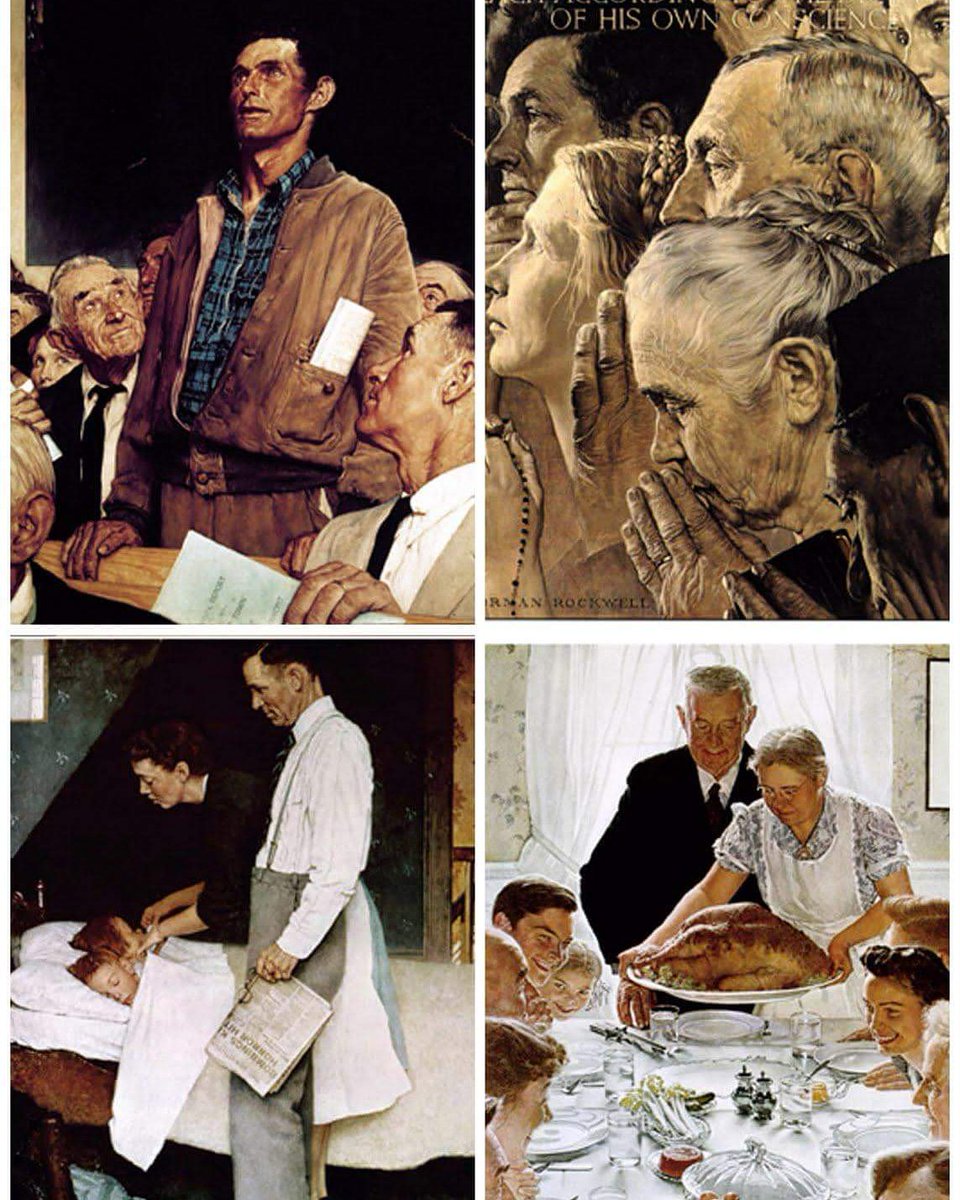 Meta_Writing's tweet image. #sixwordstory CHALLENGE -  #IndependenceDay Edition
Happy 4th of July!!
This year marks the 75th Anniversary of Norman Rockwell's "Four Freedoms" collection. Select one (or all) of the images and post a six-word story to go along with the image below.
#amwriting #WritingPrompt