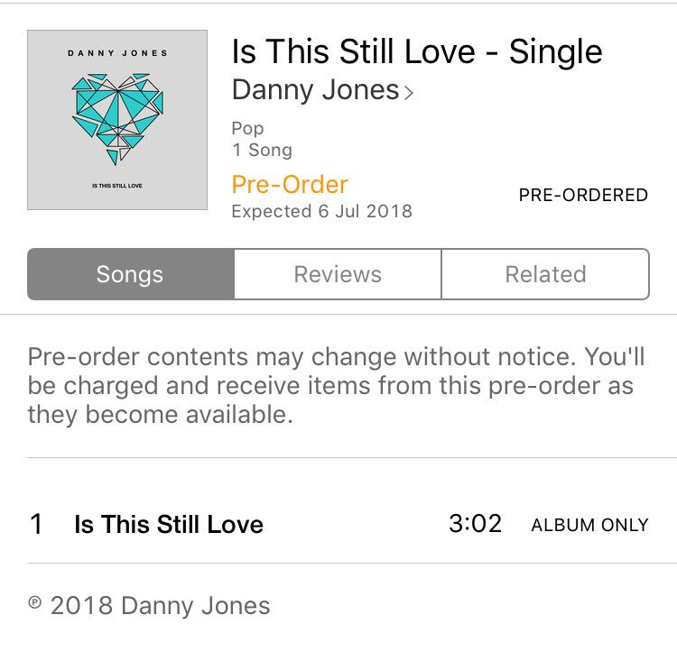 jennyblondie's tweet photo. Pre-ordered a little birthday present for myself! Thanks @itsDannyJones #IsThisStillLove #6thJuly2018 https://t.co/wbKU2ns5k4