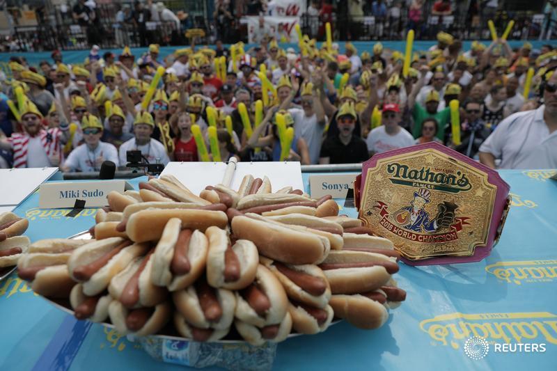 The annual Nathan's Hot Dog Eating Contest in Brooklyn, New York City