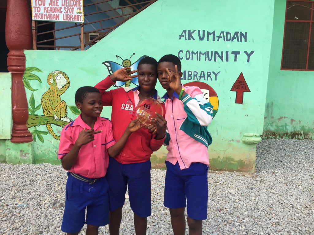 eduspots's tweet photo. Took the @tes award to Akumadan today (rural village in the Ashanti region of Ghana), to one of the amazing volunteer teams that makes the project possible on a daily basis! They were very excited and proud in equal measure. #tesawards10 #volunteers #everydayheroes https://t.co/ujqwbhMhHQ