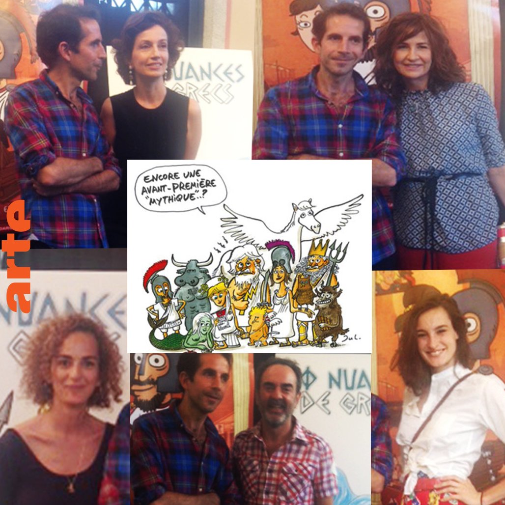 ARTEpro's tweet photo. Avant-1ère de la série #50NuancesDeGrecs - @jul_auteur, heureux d'être entouré d'@AAzoulay, #ValérieLemercier (Pénélope), #LeïlaSlimani (Ariane), Bruno Solo (Pan), #NineDUrso (Io)
Copro @ARTEfr @hautetcourt @jesuisbiencontentproductions / @EditionsDargaud
Sur @ARTEfr dès le 3.09 https://t.co/ORaelr2pZb