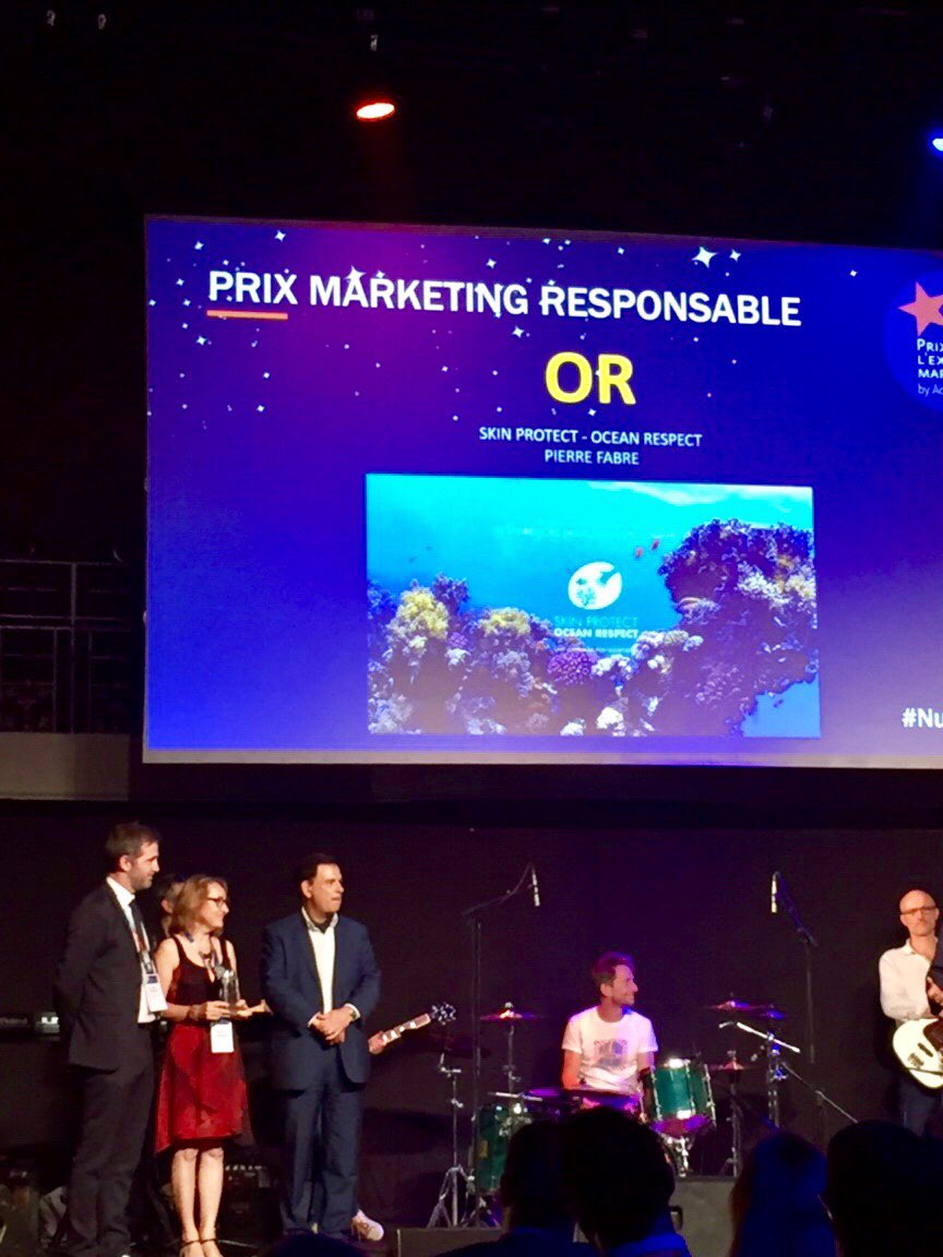 PierreFabre's tweet photo. Notre démarche de protection des océans « Skin Protection Ocean Respect » a reçu la médaille d’or du prix marketing #responsable ! #NuitAdetem @adetem #RSE #OceanRespect https://t.co/xKmkMSuzjq