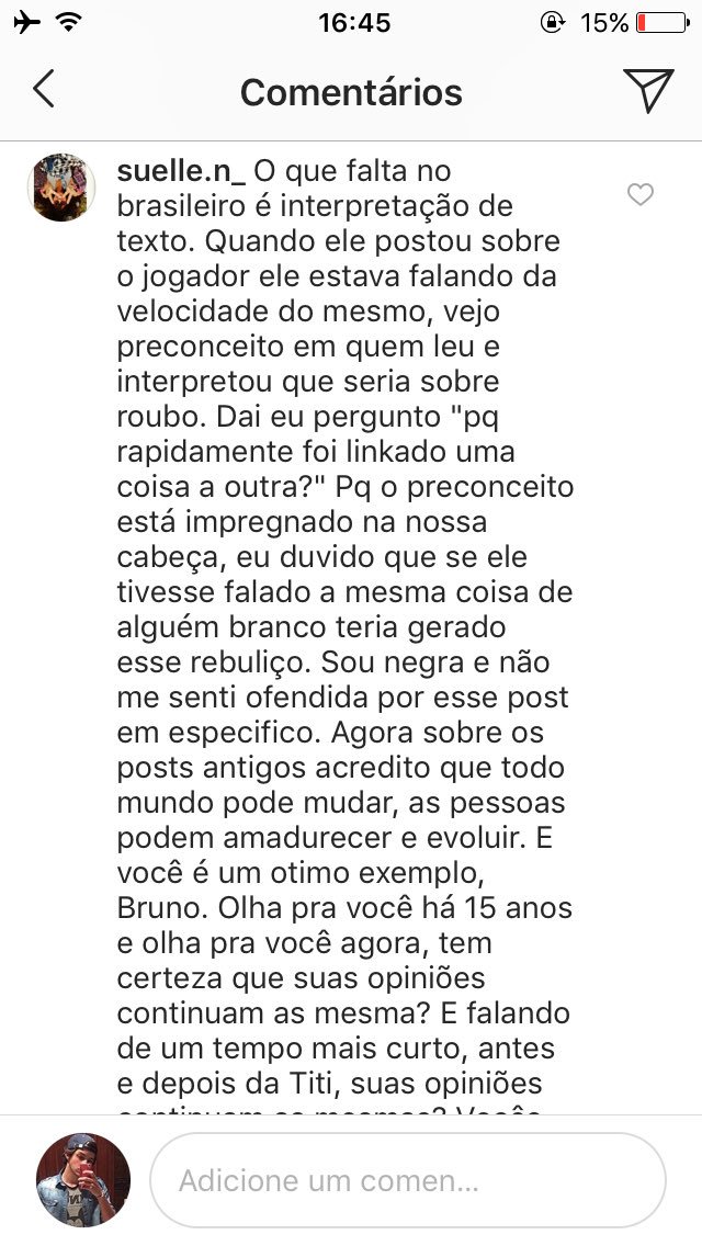 bernardooroccha's tweet photo. Comentário dessa mulher que é negra na foto do bruno gagliasso boicotando o cocielo,o que falta no brasileiro realmente é interpretação de texto https://t.co/LLVMbm1xzJ