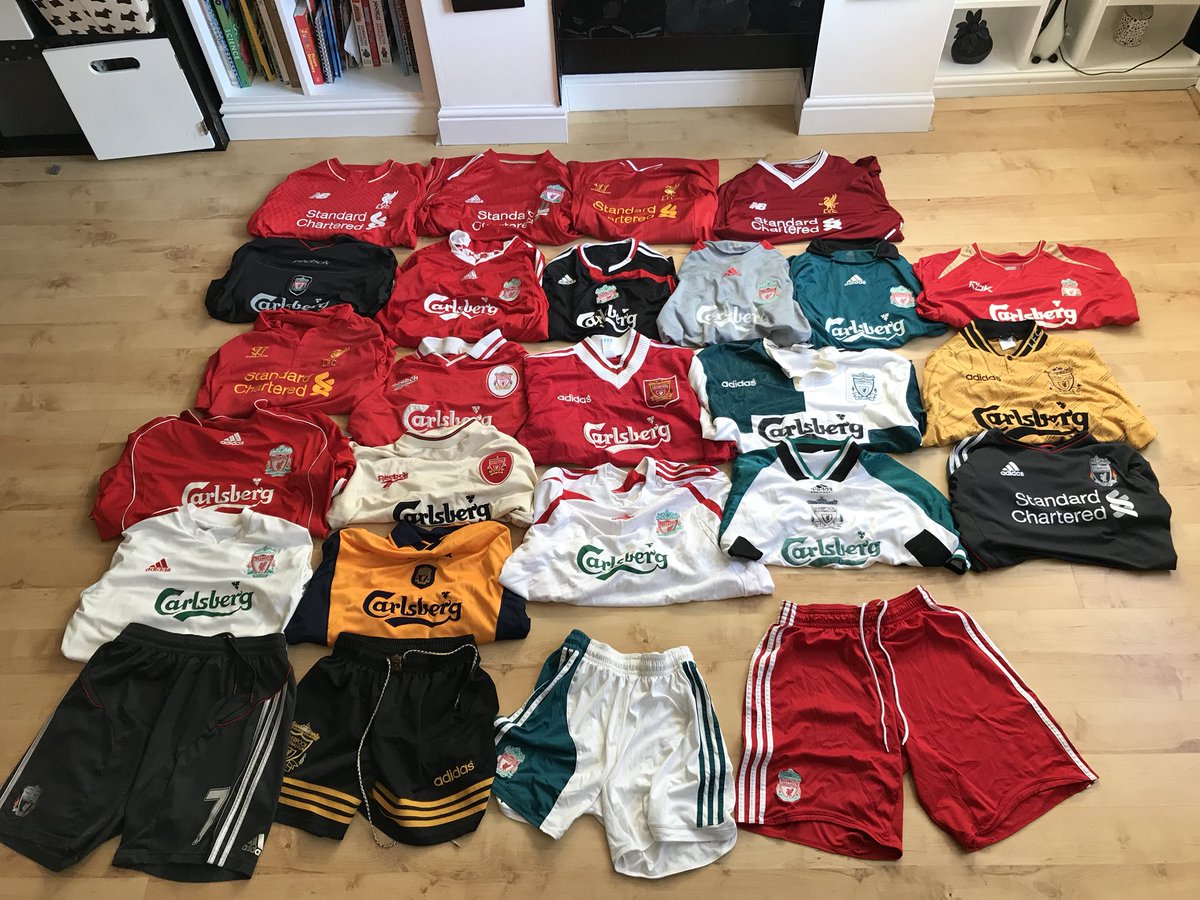 Toasie23's tweet photo. Not a bad collection over the years! Still one shirt missing! Wish I still had my crown paints and candy strips! #LFC @LFC #YNWA #RETRO #ALLORIGINALS https://t.co/94zWeeJ3Rp