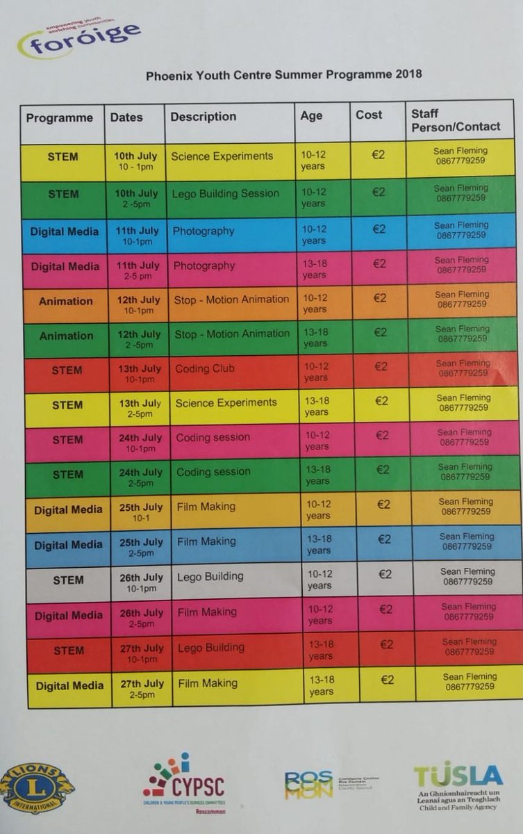 Great activities for STEM and creative in the Phoenix Centre this summer starting next week <a href="/Ballagh_GAA/">Ballaghaderreen GAA</a> <a href="/BealachanDoirin/">Ballaghaderreen</a>