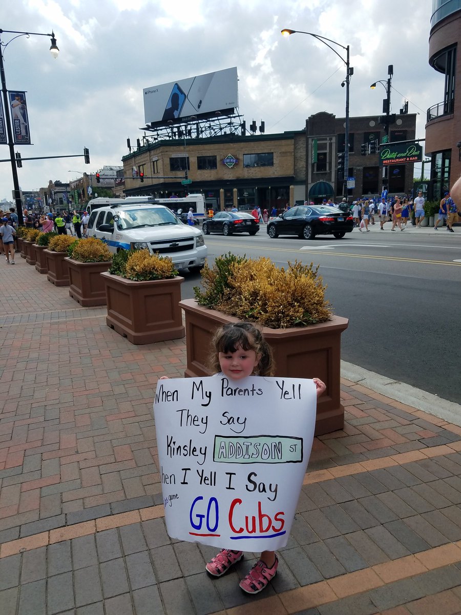 BurdetteHistory's tweet photo. Kinsley's 1st @Cubs game. "When my parents yell they say Kinsley Addison. When I tell I say Go Cubs!" #1stcubsgame #section229 https://t.co/2rtvsgituD