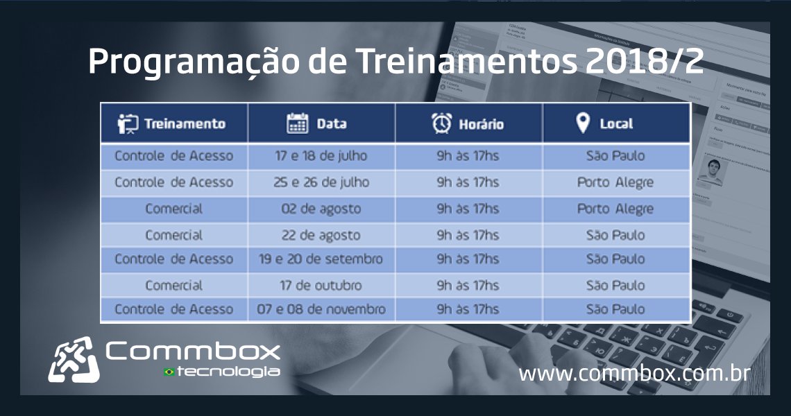 CommboxLTDA's tweet image. Fique atento para a programação de treinamentos da Commbox para o segundo semestre.
#segurancaeletronica #segurancacorporativa #automacaoemseguranca