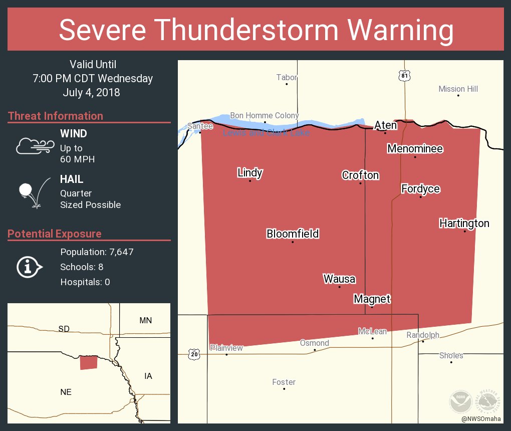 Severe Thunderstorm Warning including Hartington NE, Bloomfield NE, Crofton NE until 700 PM CDT