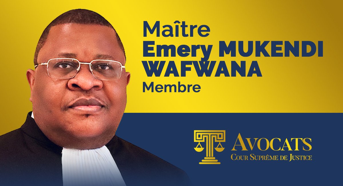 Maître Emery MUKENDI WAFWANA est membre du barreau près de la Cour suprême de justice. Il a prêté serment comme Avocat à la #CSJ le 22 Avril 2016 après avoir presté en qualité d’avocat à la Cour d’appel de Kinshasa depuis le 16 Octobre 1995. buff.ly/2zhGaeK