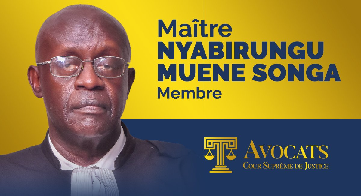 Maître NYABIRUNGU MUENE SONGA est membre du barreau près de la Cour suprême de justice. Il a prêté serment comme Avocat à la #CSJ le 22 Avril 2016 après avoir presté en qualité d’avocat à la Cour d’appel de Kinshasa depuis le 20 Mars 1985. buff.ly/2KORaBi