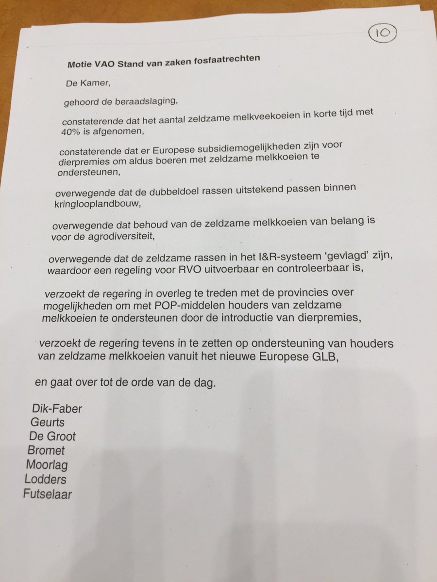 Met brede steun van de Kamer een motie ingediend door <a href="/carladikfaber/">Carla Dik-Faber</a> voor de zeldzame melkveerassen. #dubbeldoel #agrodiversiteit #VAOfosfaat