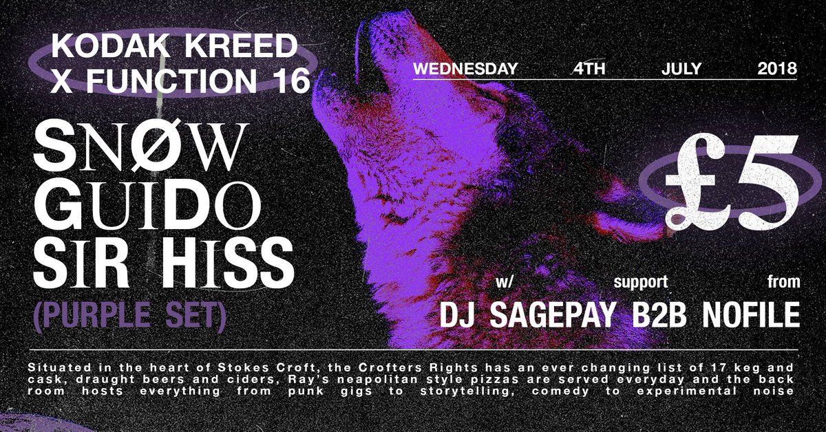 SirHissBristol's tweet photo. Set times for tonight!
10 - 12: #DJSagePay B2B #NoFile
12 - 1: @snowflkz
1 - 2: @guidostateofjoy
2 - 3: Myself
MCs: @KoastMC and @EmzBars https://t.co/KKZffefJdT