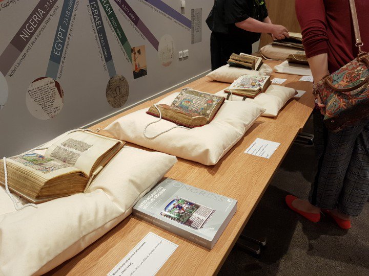 Nunastic's tweet photo. A bounty of MSs at the lunchtime show from the Brotherton collection

 #IMC2018 #medievaltwitter #Manuscripts #Brotherton https://t.co/57IkP8OAfc