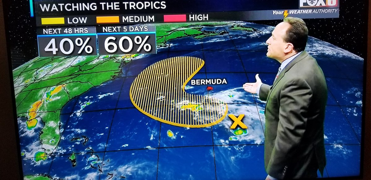 Losdell's tweet photo. Forecast for the 4th of July....Pacman will gobble up Bermuda!!! ๐คฃ๐๐คฃ
#pacmanrules #fox8nola https://t.co/XvB4Wqyomo