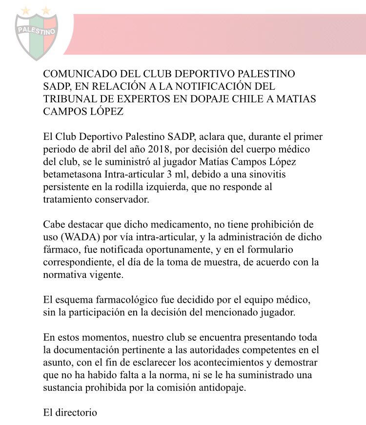 CDPalestinoSADP's tweet photo. Comunicado sobre la situación de Matías Campos López. https://t.co/MnnA4FD1hh