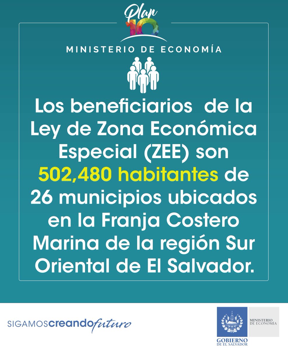 EconomiaSV's tweet photo. Los beneficiarios  de la Ley de Zona Económica Especial (#LZEE) son 502,480 habitantes de 26 municipios ubicados en la Franja Costero Marina de la región Sur Oriental de El Salvador. https://t.co/G7r9qlc2fg