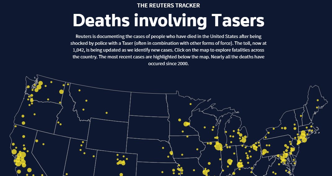 MassDeMarchi's tweet image. Taser #arma non #letale? ecco un #webgis con più di 1000 #morti di #taser negli USA #Superquark @MasterGIS_Droni #vaccini #chilavisto @amnesty #tortura reuters.com/investigates/s…