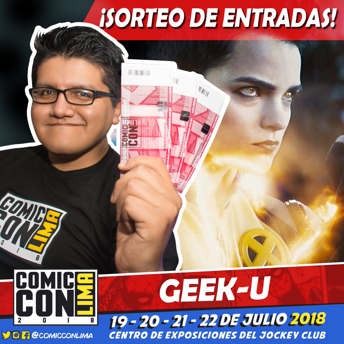 CesarinCool's tweet photo. ¡SORTEO 1 ENTRADA AL DÍA JUEVES A LA COMIC CON LIMA!
Sólo responde aquí: "¿Cuál fue tu personaje favorito de Deapool 2?", sígueme en twitter y a @ComicConLima, además, retweetea esto con el hashtag #CCLIMA2018 etiquetando a 3 amigos. SORTEO: 13 DE JULIO.
#comiconlima2018 #cclima https://t.co/GM0TdHWjuE