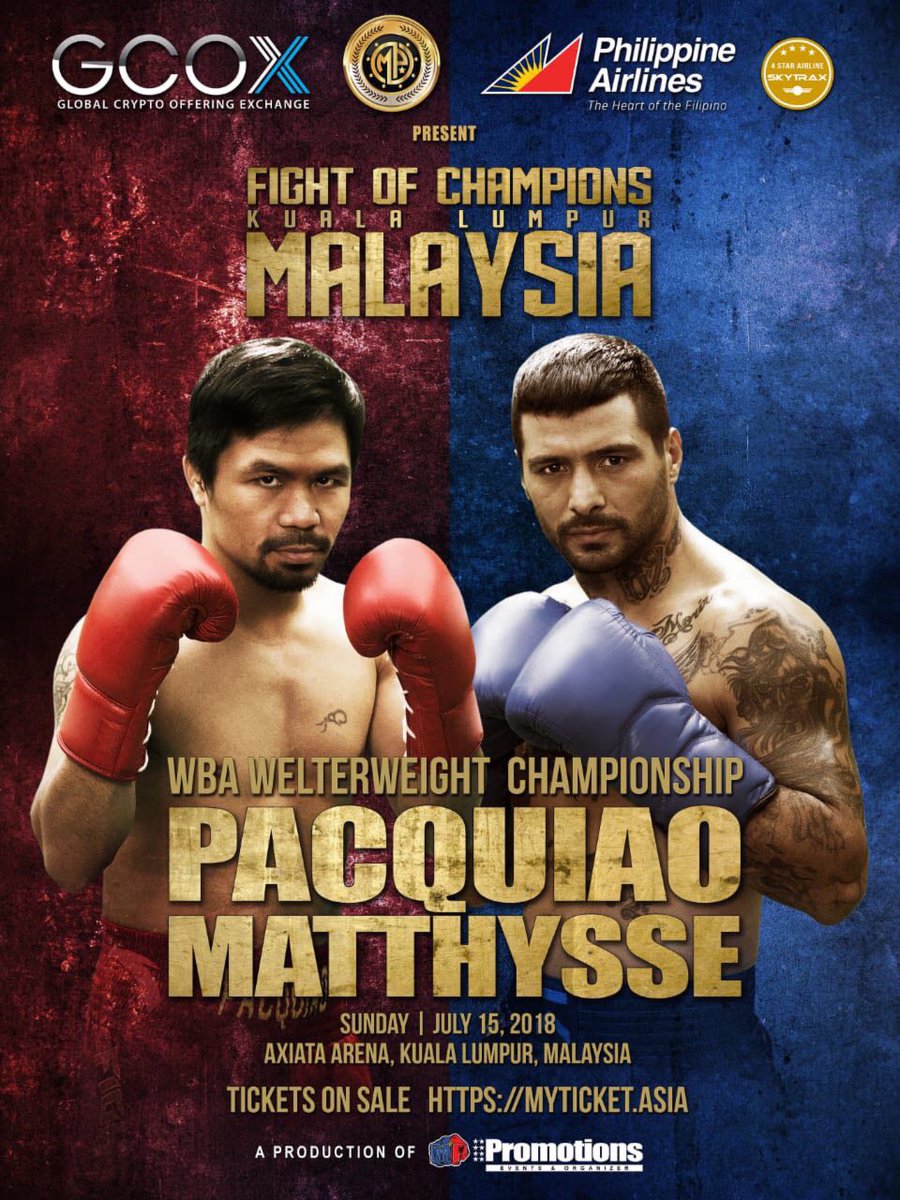 GCOX_Official's tweet photo. GCOX's Superstar Boxer @mannypacquiao will be in action against @LucasMatthysse in this mouth-watering title matchup. We're on #TeamPacquiao, what about you?

#GCOX #RiseAbove #GCOXperience #GCOXLifestyle #GCOXWorldTour #PacmanIsBack #PacquiaoMattyhsse #FightOfChampions #WBA https://t.co/zspdadC0NR