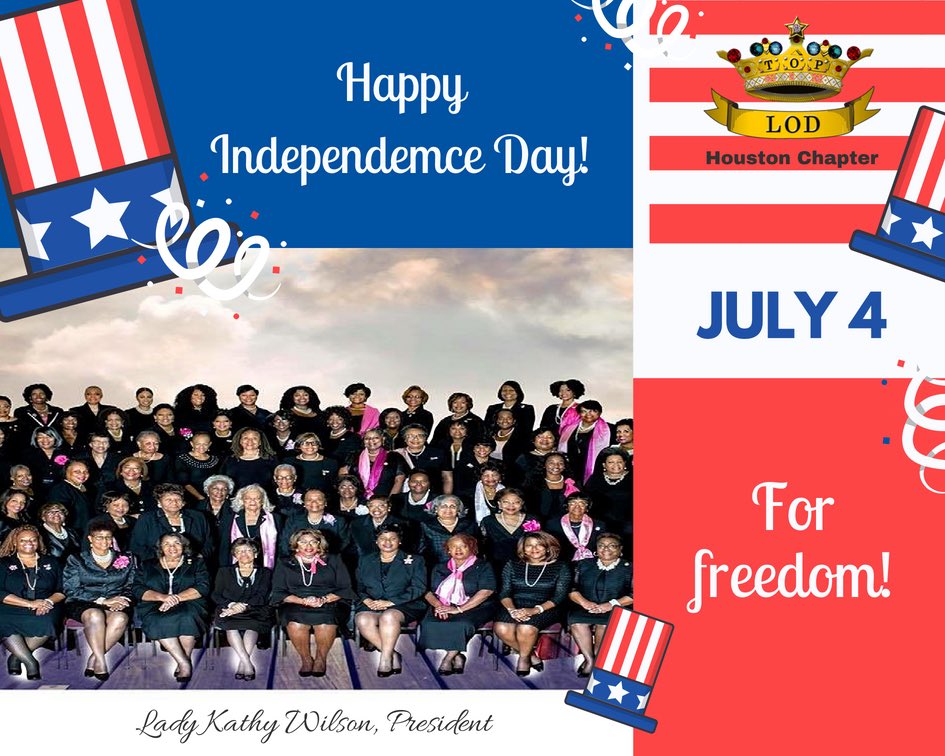 TlodHouston's tweet photo. On behalf of Lady Kathy Wilson, President and the members of the Houston Chapter of the Top Ladies of Distinction wishing you and your family a very safe &amp; Happy Independence Day! 👑🇺🇸 #TLODHou #Happy4th #FourthofJuly2018 https://t.co/RZVr6iUXhc