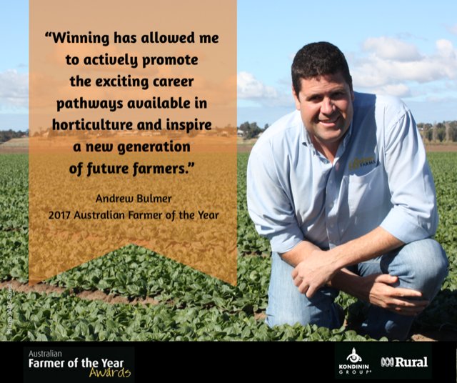 Andrew Bulmer, our 2017 Australian Farmer of the Year, has been on an incredible journey since his Award announcement. 2018 could be your year - NOMINATE TODAY at farmeroftheyear.com.au <a href="/KondininGroup/">Kondinin Group</a> <a href="/ABCRural/">ABC Rural</a> <a href="/AUSVEG/">AUSVEG</a> <a href="/NationalFarmers/">National Farmers' Federation</a> #ausfarmerawards