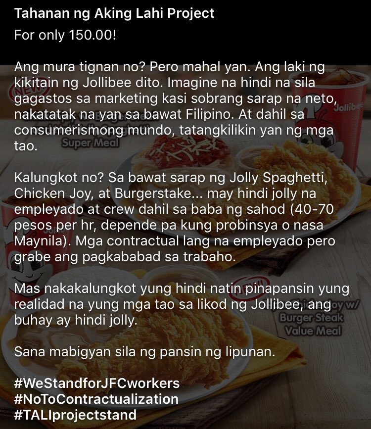 TALIproject's tweet photo. New menu for Jollibee!

#TALIProjectStands https://t.co/WXpNzWXXeN