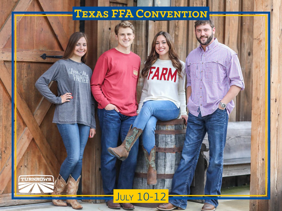 What's up, <a href="/TexasFFA/">Texas FFA</a>?! The exhibit hall doors are about to open at YOUR convention and we are so excited to get to know you all🤗We have tons of t-shirts, tank tops, and hats for you to shop! #Turnrows 

#ItsTimeFFA