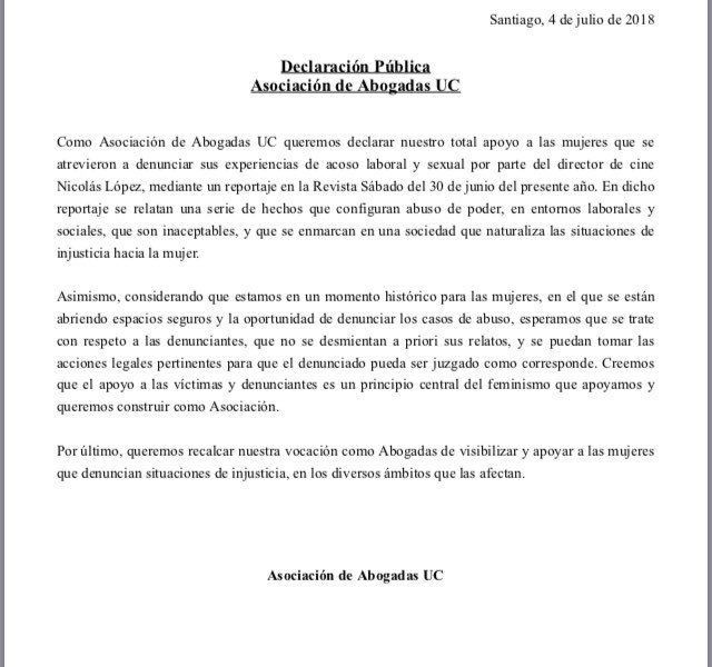 abogadasuc's tweet photo. Declaración Pública Asociación de Abogadas UC. https://t.co/41uG6vxrau