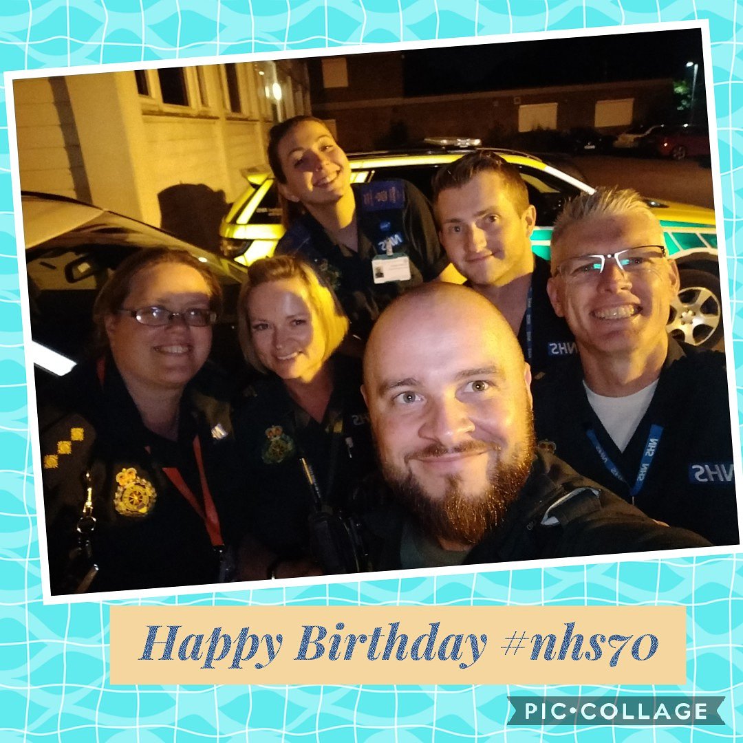 Annzzz's tweet image. Happy birthday #nhs70 from the night shift at Harlow #1amclub @EastEnglandAmb 65 years service in NHS in this photo 🎉🎂