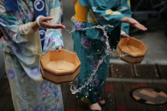 On hot and humid windless days the Japanese had one final trick: uchimizu (打ち水), the scattering of water on the pavement in front of the house (we moderns have a technical term for it: evaporative cooling).