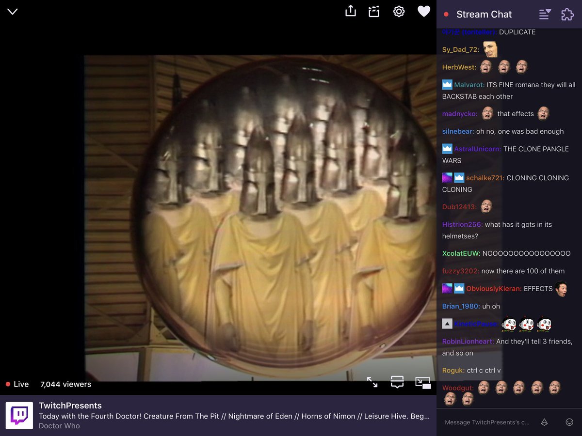 WhoHats's tweet photo. An army of Pangols! And not a Who Hat in sight. :( #WhoHats not #WhoHelmets.
#TheLeisureHive on #DoctorWhoOnTwitch reactions. #DoctorWho https://t.co/aVFOEFA6Uz