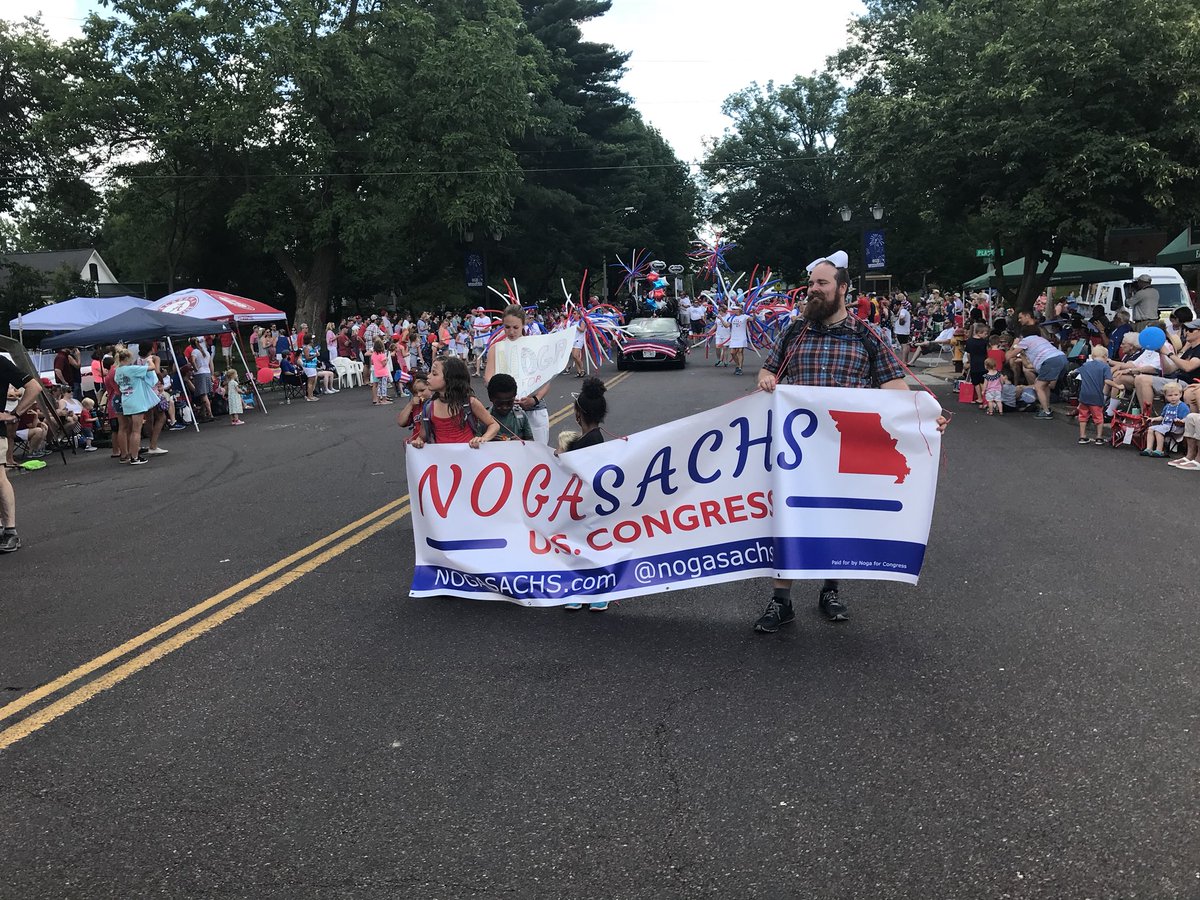 nogasachs's tweet photo. Thanks to the awesome team of supporters, friends, family and small business that joined our mission to celebrate our #IndependenceDay2018 and #replaceWagner at the #WebsterGrovesParade - #noga4congress https://t.co/wbJUNbeD0B