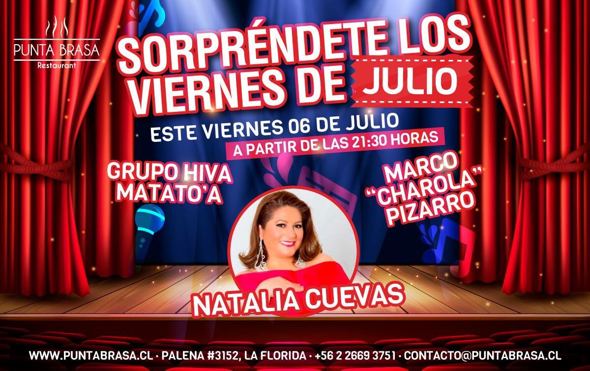 No te pierdas este viernes a Natalia Cuevas en Punta Brasa, Palena #3152, La Florida