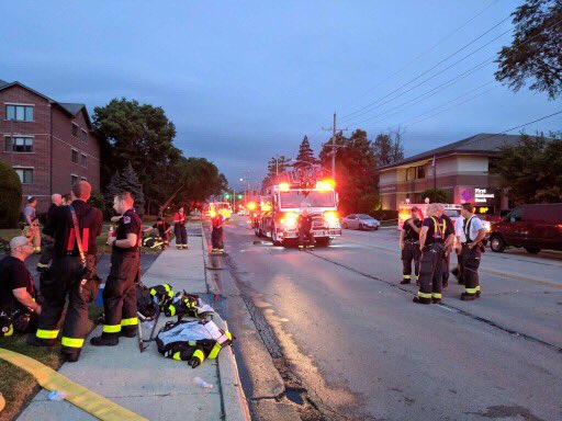 Today, on the Fourth of July Red Cross volunteers responded to five incidents in the Chicagoland area including this large fire in Westmont. Here, Red Cross volunteers also provide canteen services for first responders.  Thank you first responders and Red Cross volunteers.
