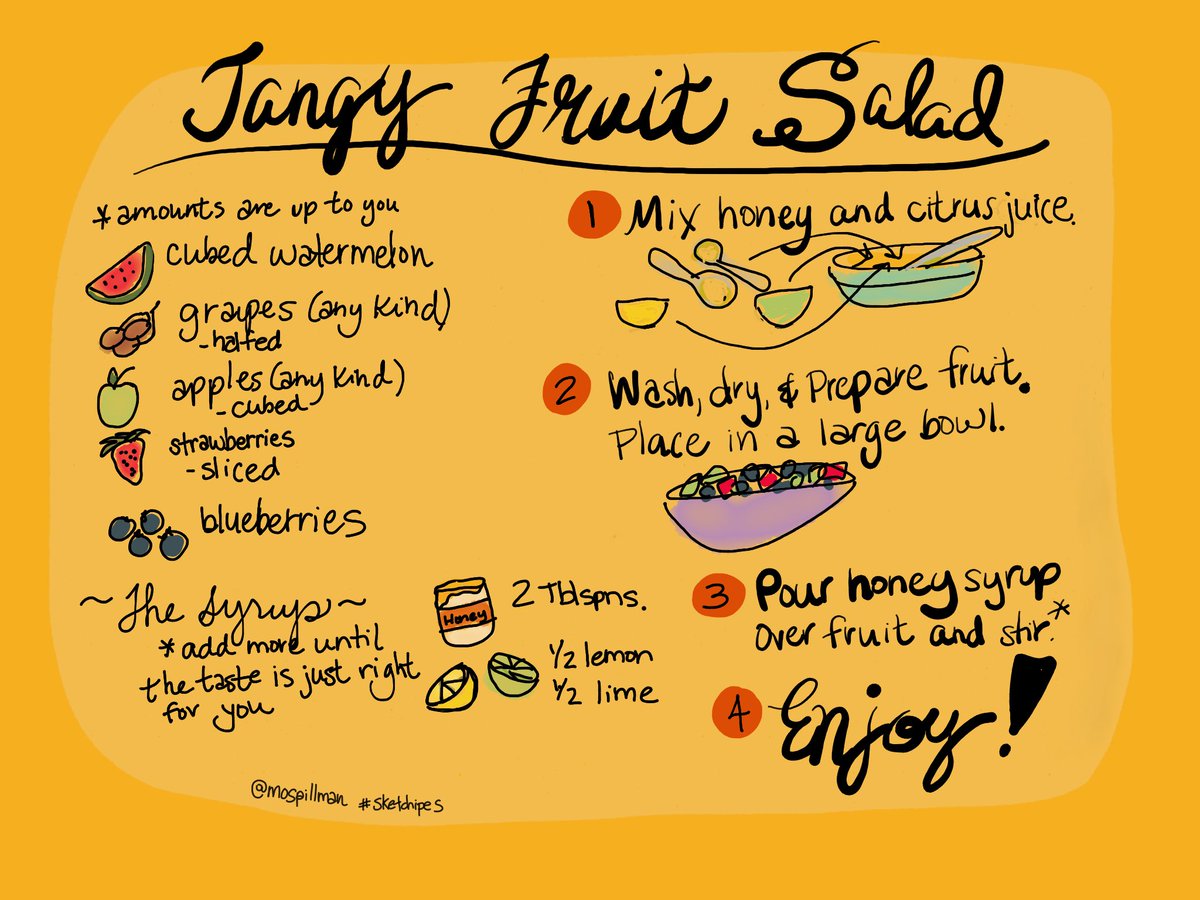 mospillman's tweet image. Day 4 of the #five4five challenge. I’m doing #sketchipes. This one is for a tangy fruit salad. Simple but tasty with the citrus. #sketchipesbook #sketchipe