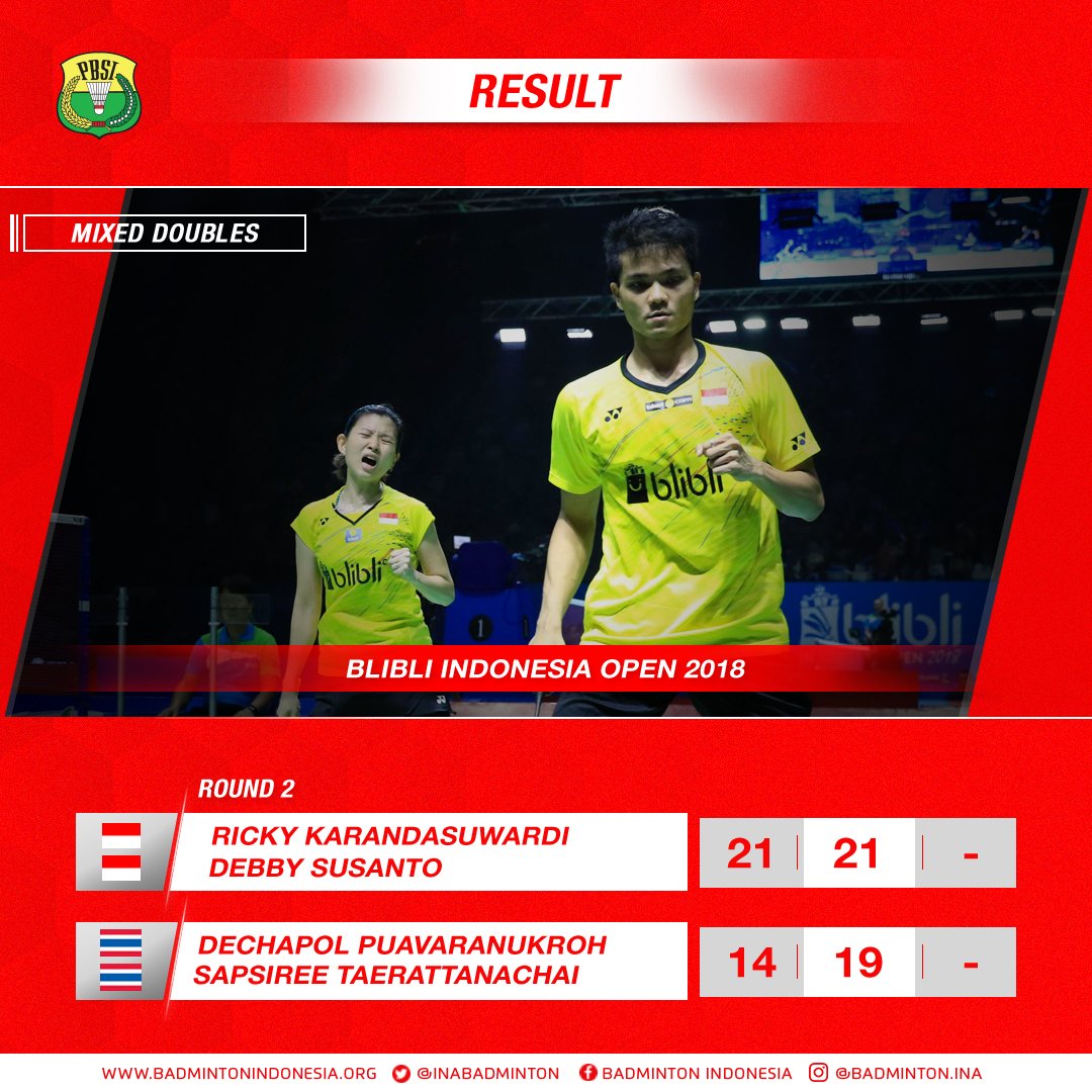 Ricky/Deby lolos ke perempat final setelah menang atas pasangan ganda campuran Thailand, Kamis (5/7/2018).