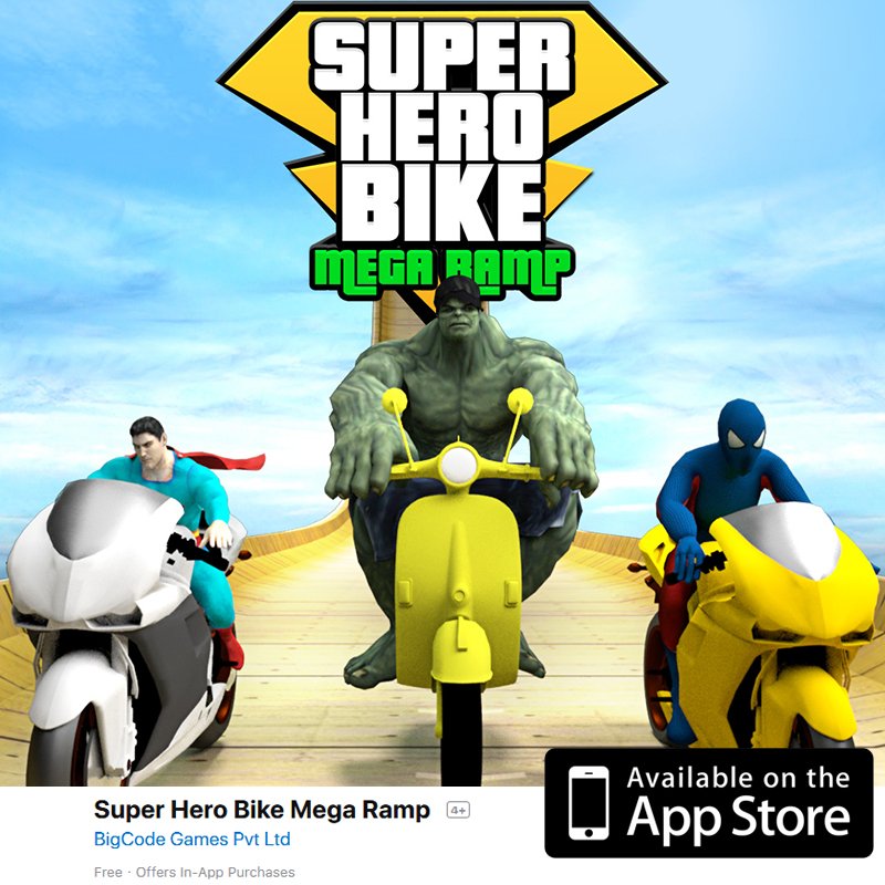 BigcodeGames's tweet image. 𝐒𝐮𝐩𝐞𝐫 𝐇𝐞𝐫𝐨 𝐁𝐢𝐤𝐞 𝐌𝐞𝐠𝐚 𝐑𝐚𝐦𝐩
Enjoy racing on mega ramps with your favorite superheroes!!
Now available on IOS !! Hurry up download now!!!
#bigcodegames #bigcode #racing #superheroes #megaramp #entertaiment
Play Here; itunes.apple.com/us/app/super-h…