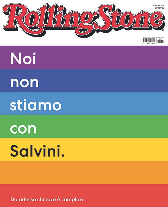 Noi non stiamo con <a href="/matteosalvinimi/">Matteo Salvini</a>. Rolling Stone si schiera, e insieme a noi musicisti, attori, registi, scrittori e da oggi tutti voi.
Il nuovo numero è in edicola. Un anticipo qui: bit.ly/RSLuglio18 

#chitaceècomplice