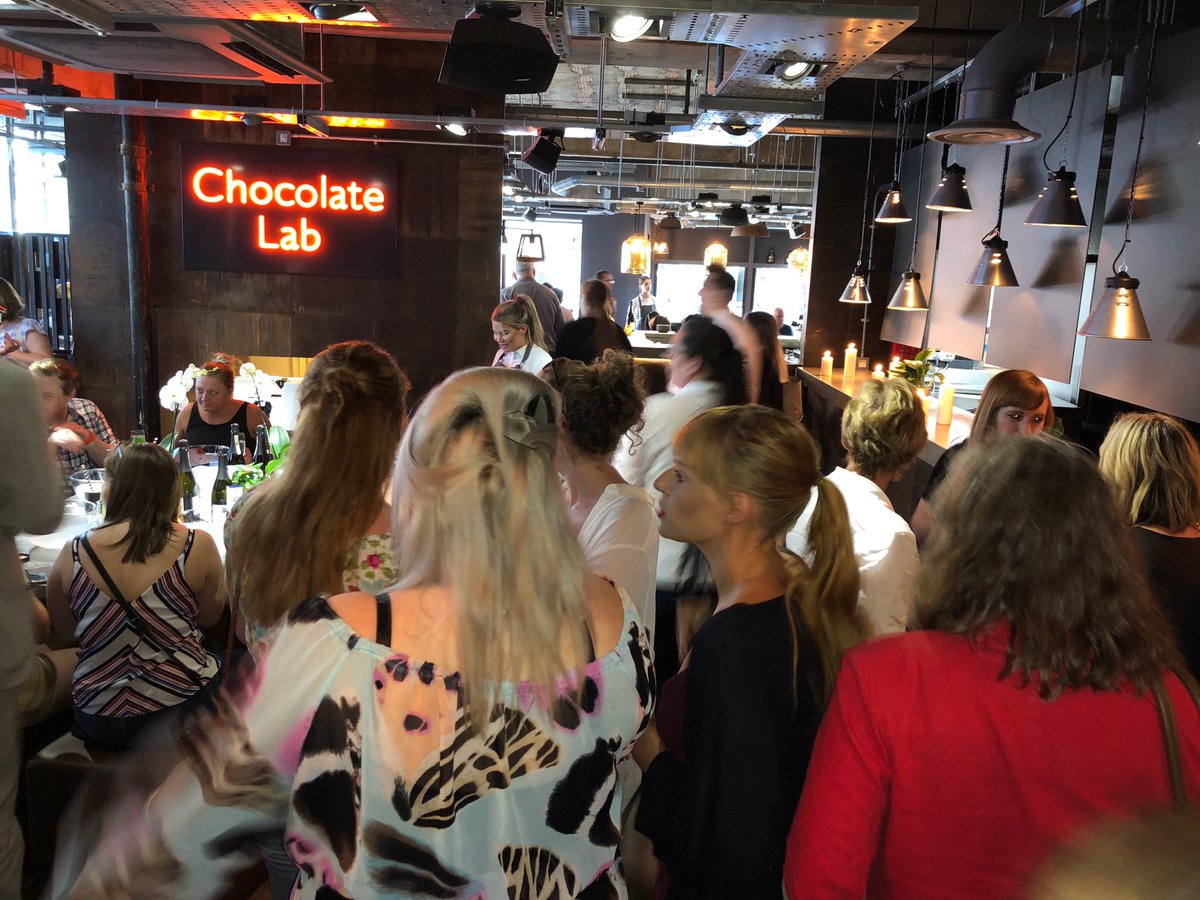 AngusThirlwell's tweet image. Scene from opening party at the enlarged School of Chocolate at our Leeds 2-storey ‘chocolate metropolis’ ⁦⁦#mobbed ⁦@HotelChocolat⁩