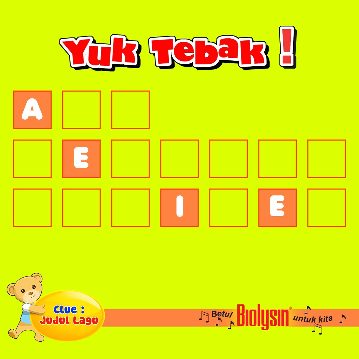Biolysin_Series's tweet photo. Hi, Bunda! Udah ga sabar ya nunggu weekend? Sambil nunggu, mending ajak si Kecil bantuin Mimin ikutan games tebak kata. Dapet hadiah loh, Bunπ
Nih, mimin kasitau caranya ya πππ
#betulbiolysinuntukkita #quiz #kuisbiolysin #games #biolysin https://t.co/ECCsuXjfuv