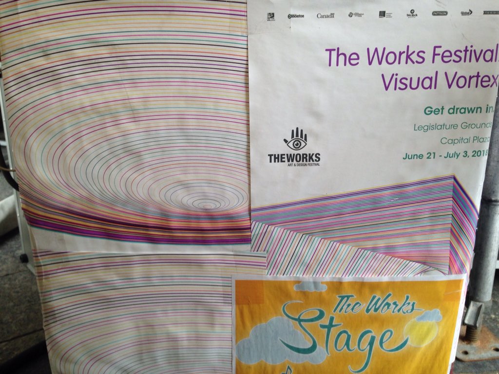 LaraYuleSingh's tweet photo. A magical afternoon, performing in a downpour, at The Works yesterday. This is the fridge backstage - I love the caption on the posters this year, "Visual Vortex"...we went right in❤️❤️ #theworks #yegfestival #visualvortex #backstagelounge @AtomicImprov @TheWorksFest https://t.co/CxDiEX5zF3