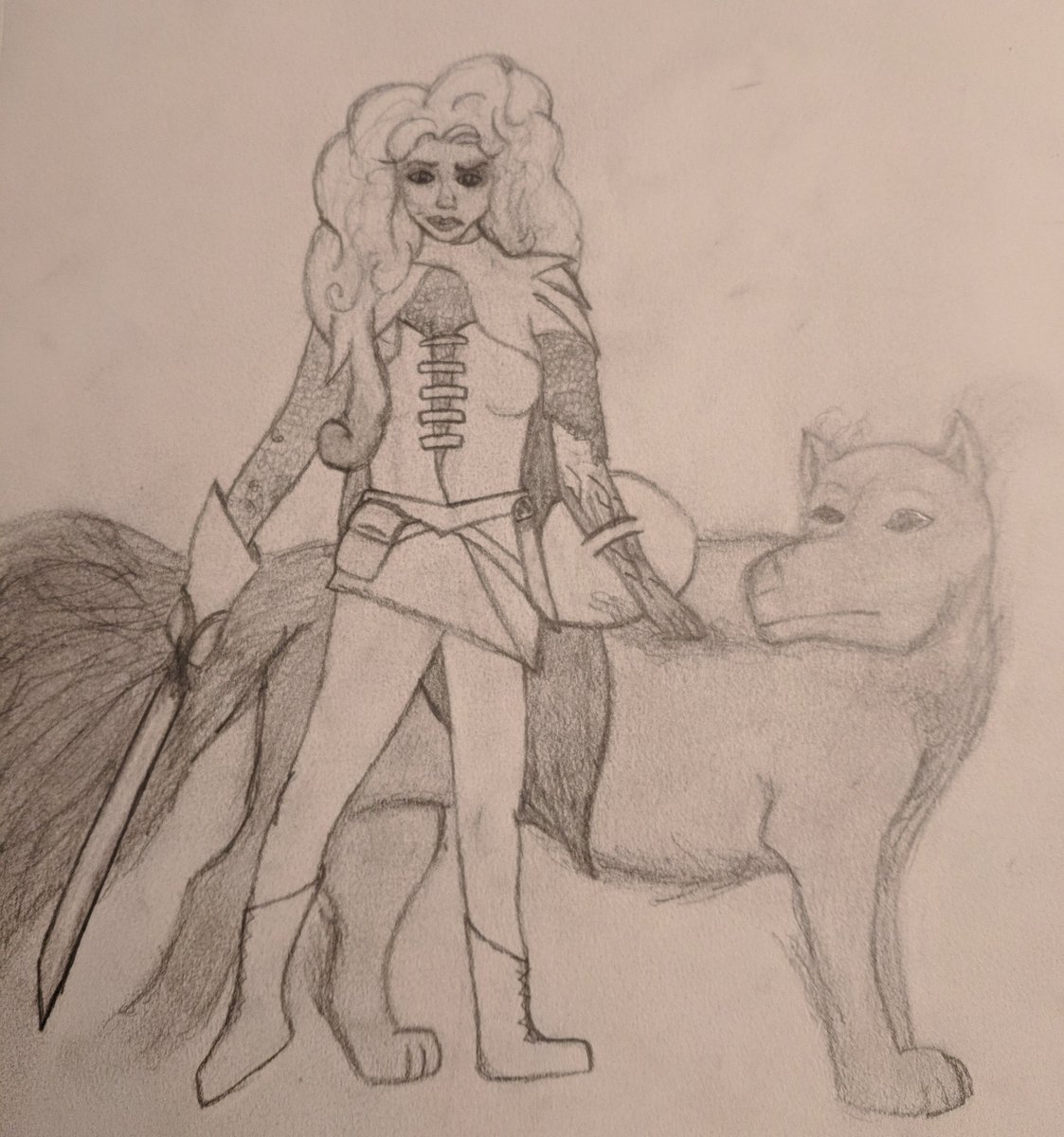dm_shiny's tweet photo. Dirty sketch of my most recent character, a Shadow Magic Sorcerer, with her shadow hound. 😊 #dnd #characterart https://t.co/IZ9poSTr3N