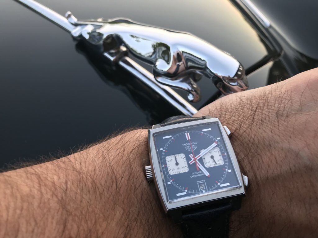 Black_Gold_67's tweet photo. Can’t think of a better timepiece to wear to the #LeMansClassic @vintageheuercom @TAGHeuer #SteveMcQueen #TagMonaco https://t.co/57ykZYQaIR